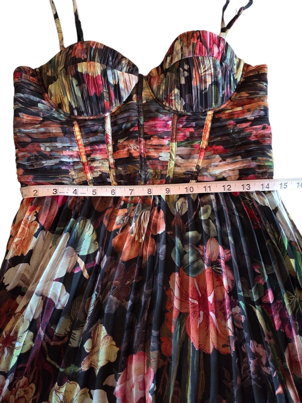 NWT Aqua Black Floral Bustier Midi Dress with Multicolor Garden Print Medium - Picture 9 of 9